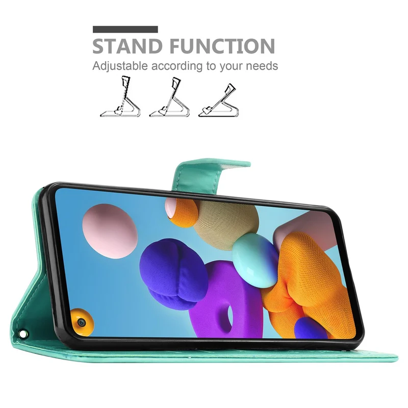 Cadorabo Hülle kompatibel mit Samsung Galaxy A21s Schutzhülle im Blumen Design mit Magnetverschluss, Standfunktion und Kartenfächern