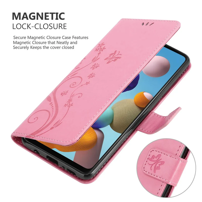 Cadorabo Hülle kompatibel mit Samsung Galaxy A21s Schutzhülle im Blumen Design mit Magnetverschluss, Standfunktion und Kartenfächern