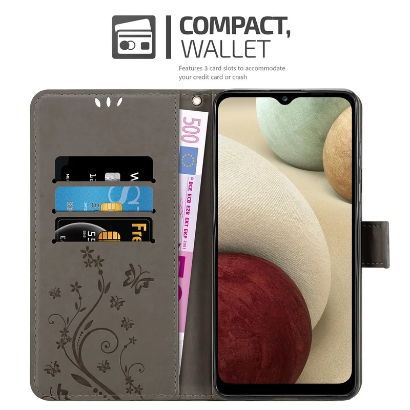 Cadorabo Hülle kompatibel mit Samsung Galaxy A12 / M12 Schutzhülle im Blumen Design mit Magnetverschluss, Standfunktion und Kartenfächern