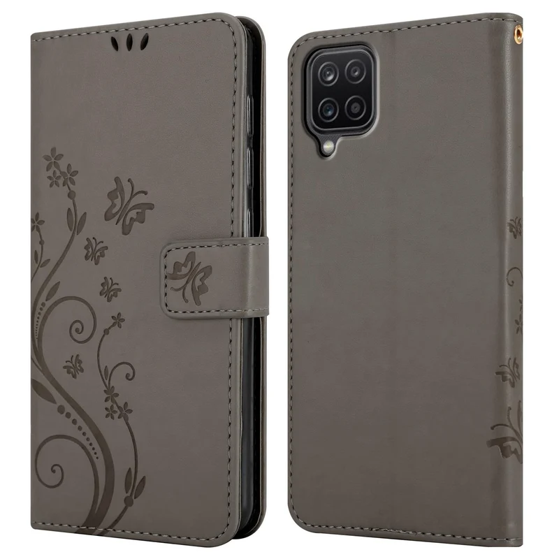 Cadorabo Hülle kompatibel mit Samsung Galaxy A12 / M12 Schutzhülle im Blumen Design mit Magnetverschluss, Standfunktion und Kartenfächern