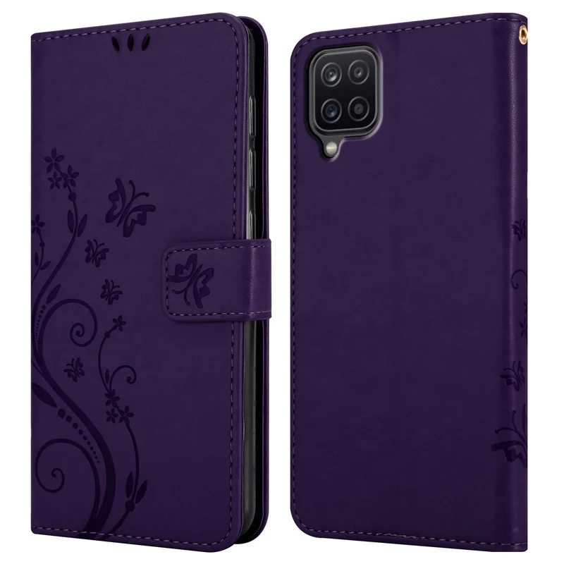 Cadorabo Hülle kompatibel mit Samsung Galaxy A12 / M12 Schutzhülle im Blumen Design mit Magnetverschluss, Standfunktion und Kartenfächern