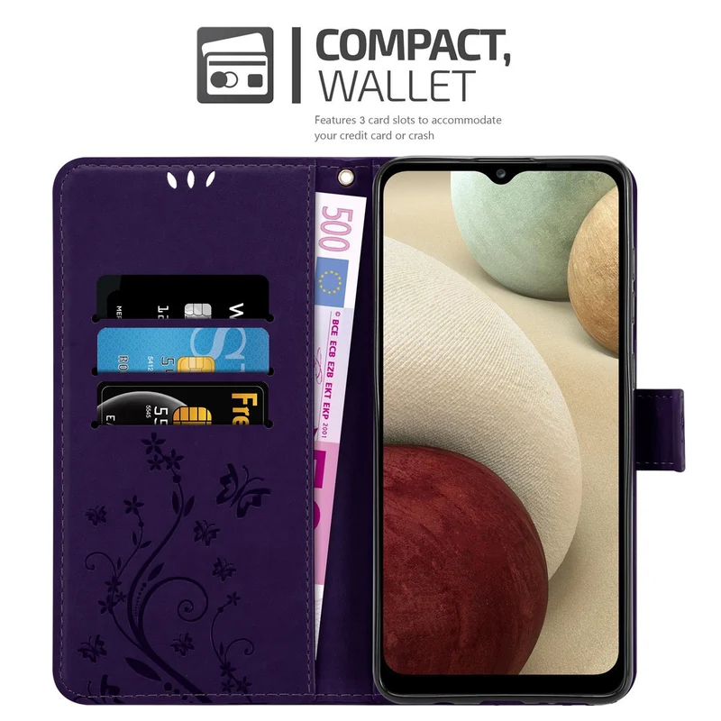 Cadorabo Hülle kompatibel mit Samsung Galaxy A12 / M12 Schutzhülle im Blumen Design mit Magnetverschluss, Standfunktion und Kartenfächern