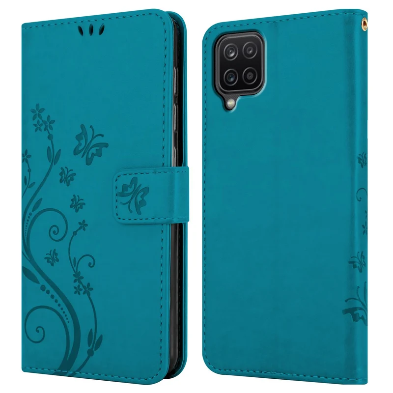 Cadorabo Hülle kompatibel mit Samsung Galaxy A12 / M12 Schutzhülle im Blumen Design mit Magnetverschluss, Standfunktion und Kartenfächern