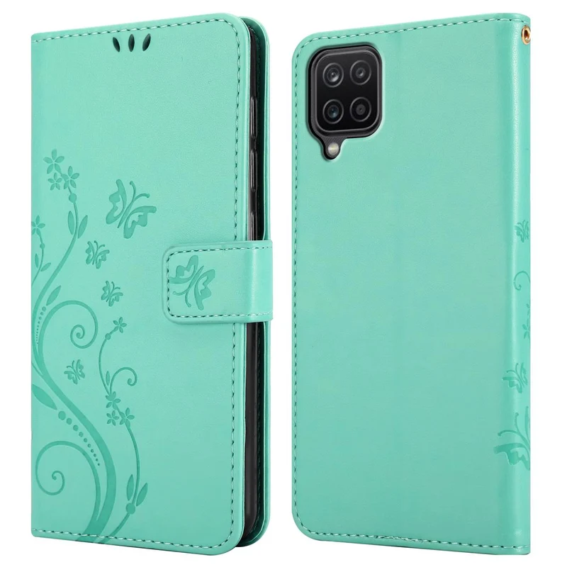 Cadorabo Hülle kompatibel mit Samsung Galaxy A12 / M12 Schutzhülle im Blumen Design mit Magnetverschluss, Standfunktion und Kartenfächern