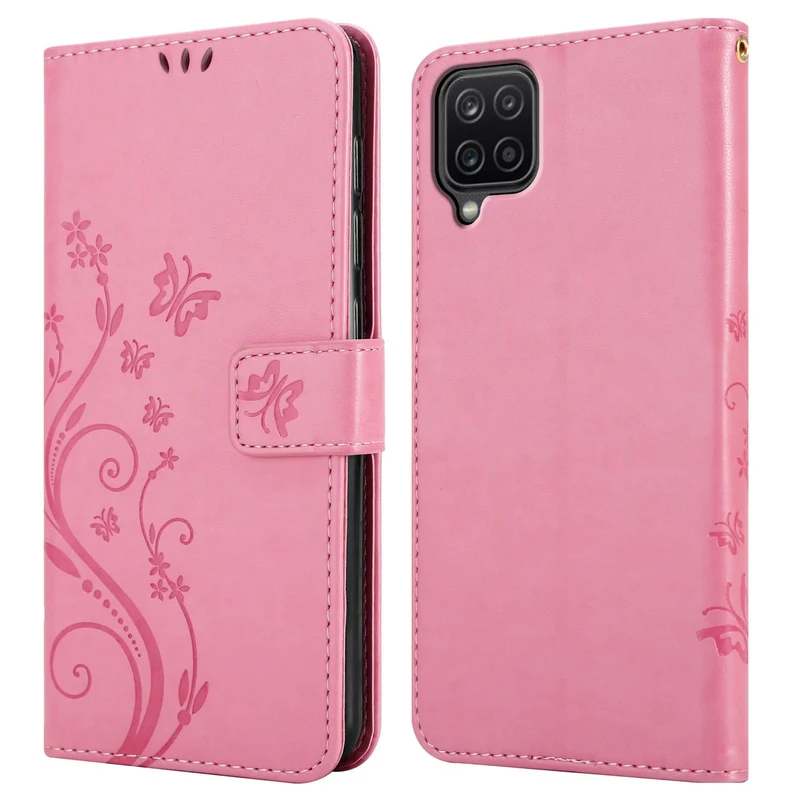Cadorabo Hülle kompatibel mit Samsung Galaxy A12 / M12 Schutzhülle im Blumen Design mit Magnetverschluss, Standfunktion und Kartenfächern