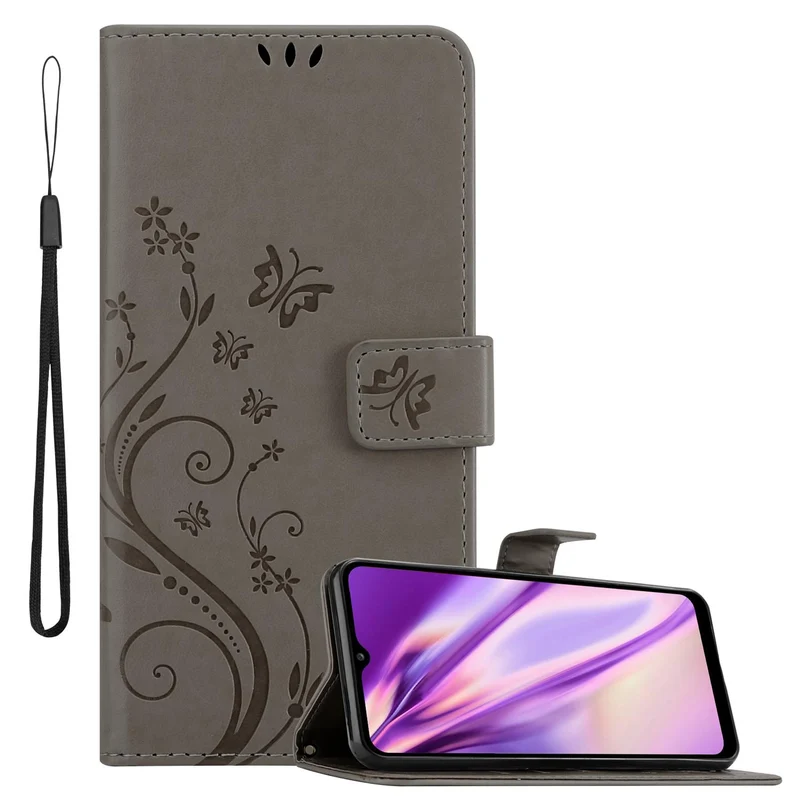 Cadorabo Hülle kompatibel mit Samsung Galaxy A02s Schutzhülle im Blumen Design mit Magnetverschluss, Standfunktion und Kartenfächern