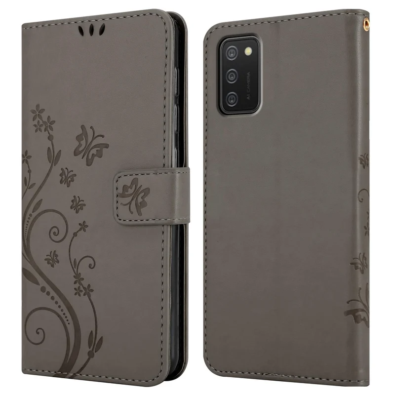 Cadorabo Hülle kompatibel mit Samsung Galaxy A02s Schutzhülle im Blumen Design mit Magnetverschluss, Standfunktion und Kartenfächern