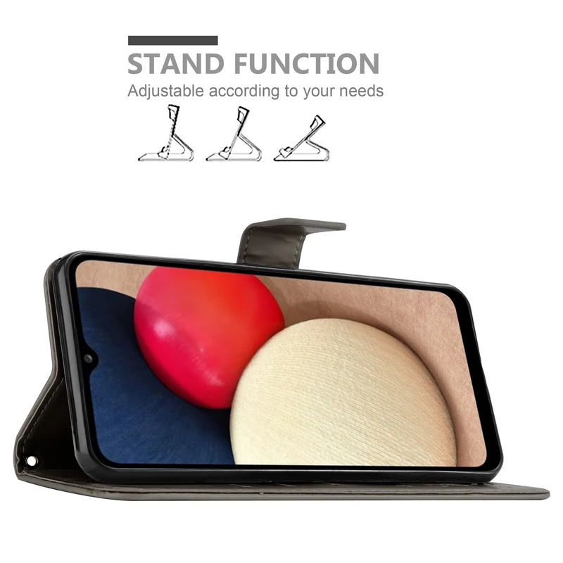 Cadorabo Hülle kompatibel mit Samsung Galaxy A02s Schutzhülle im Blumen Design mit Magnetverschluss, Standfunktion und Kartenfächern