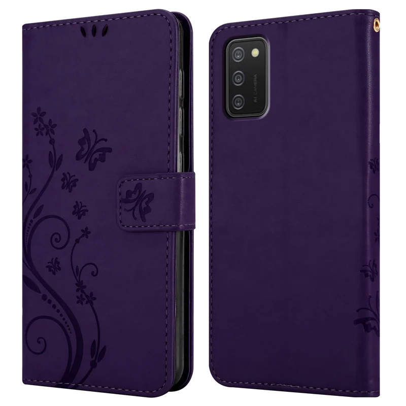 Cadorabo Hülle kompatibel mit Samsung Galaxy A02s Schutzhülle im Blumen Design mit Magnetverschluss, Standfunktion und Kartenfächern