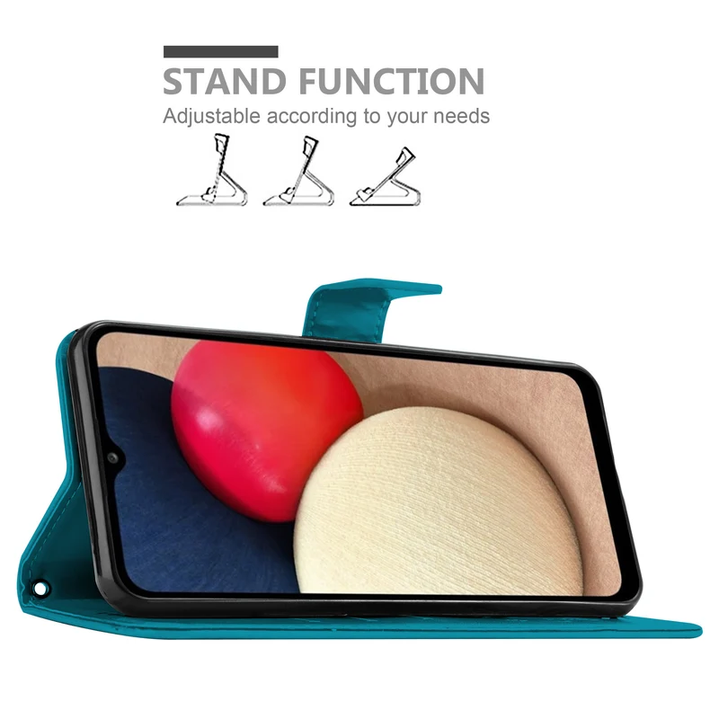 Cadorabo Hülle kompatibel mit Samsung Galaxy A02s Schutzhülle im Blumen Design mit Magnetverschluss, Standfunktion und Kartenfächern