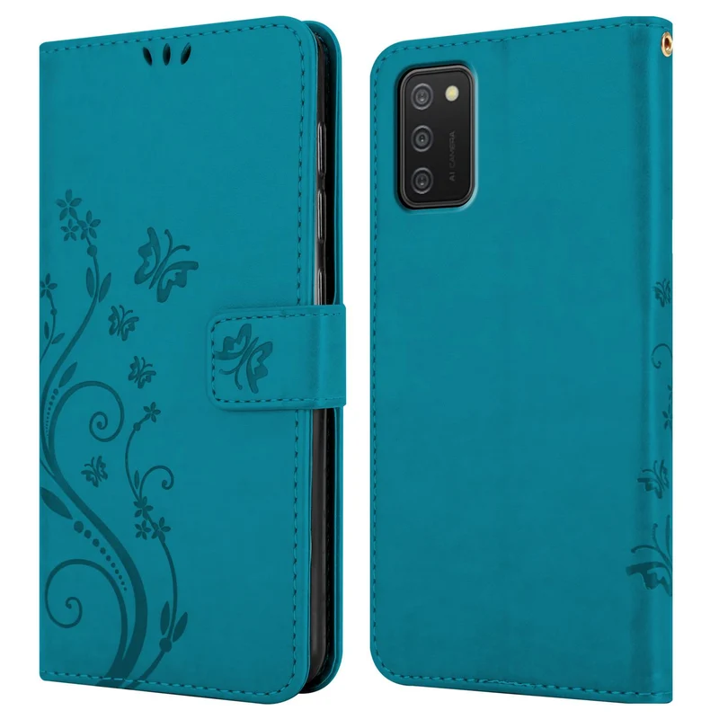 Cadorabo Hülle kompatibel mit Samsung Galaxy A02s Schutzhülle im Blumen Design mit Magnetverschluss, Standfunktion und Kartenfächern