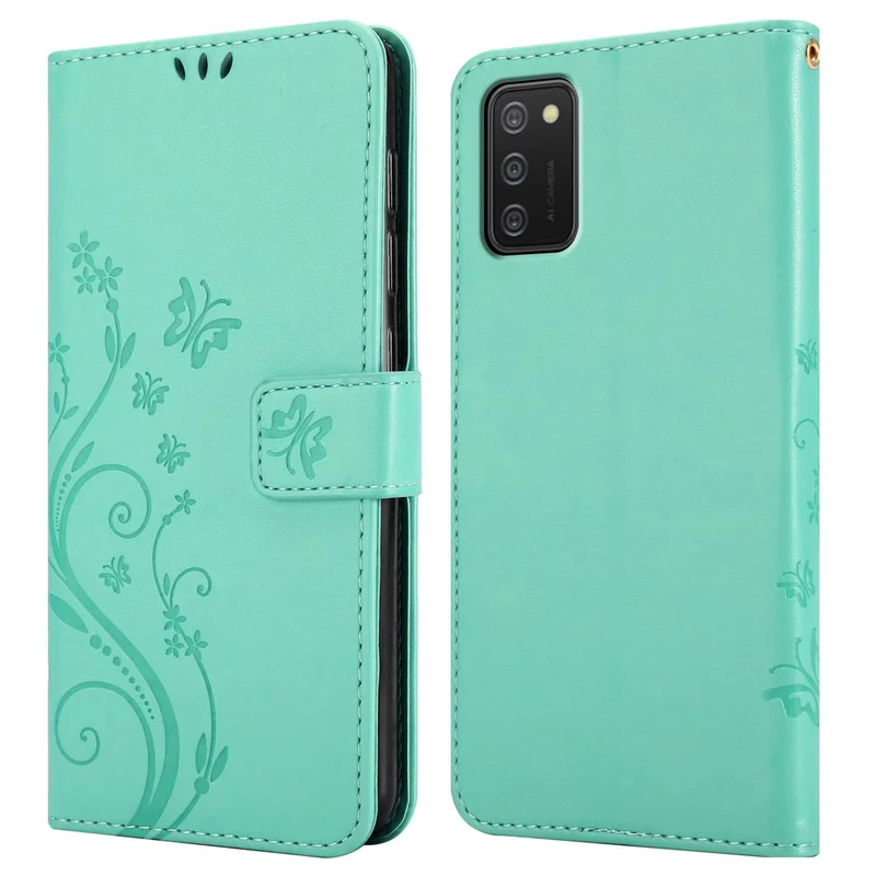 Cadorabo Hülle kompatibel mit Samsung Galaxy A02s Schutzhülle im Blumen Design mit Magnetverschluss, Standfunktion und Kartenfächern