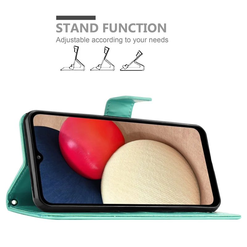 Cadorabo Hülle kompatibel mit Samsung Galaxy A02s Schutzhülle im Blumen Design mit Magnetverschluss, Standfunktion und Kartenfächern