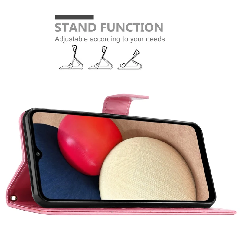 Cadorabo Hülle kompatibel mit Samsung Galaxy A02s Schutzhülle im Blumen Design mit Magnetverschluss, Standfunktion und Kartenfächern