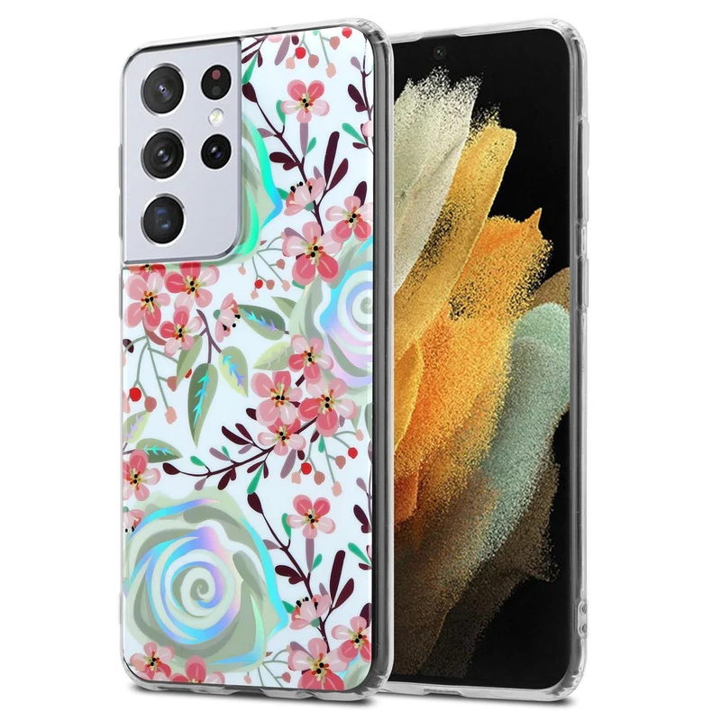 Cadorabo Hülle kompatibel mit Samsung Galaxy S21 ULTRA Schutzhülle aus TPU Silikon mit floralem Muster