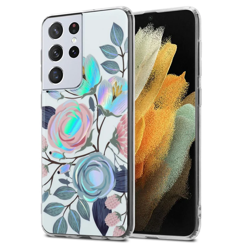 Cadorabo Hülle kompatibel mit Samsung Galaxy S21 ULTRA Schutzhülle aus TPU Silikon mit floralem Muster