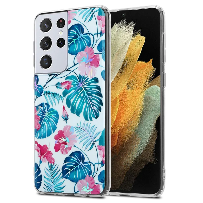 Cadorabo Hülle kompatibel mit Samsung Galaxy S21 ULTRA Schutzhülle aus TPU Silikon mit floralem Muster