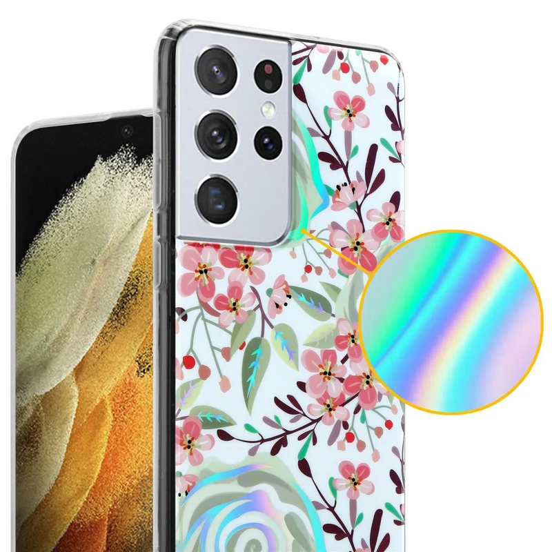 Cadorabo Hülle kompatibel mit Samsung Galaxy S21 ULTRA Schutzhülle aus TPU Silikon mit floralem Muster