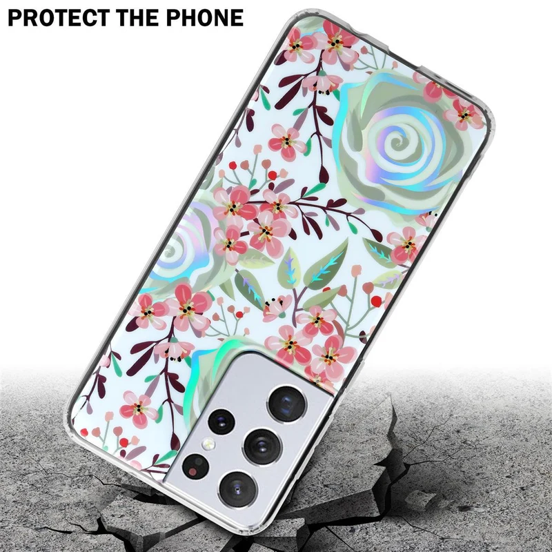 Cadorabo Hülle kompatibel mit Samsung Galaxy S21 ULTRA Schutzhülle aus TPU Silikon mit floralem Muster