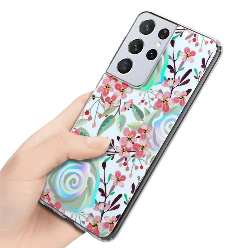 Cadorabo Hülle kompatibel mit Samsung Galaxy S21 ULTRA Schutzhülle aus TPU Silikon mit floralem Muster