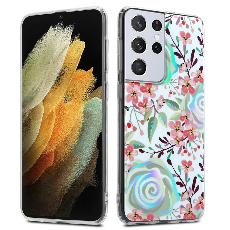 Cadorabo Hülle kompatibel mit Samsung Galaxy S21 ULTRA Schutzhülle aus TPU Silikon mit floralem Muster