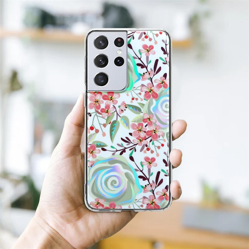 Cadorabo Hülle kompatibel mit Samsung Galaxy S21 ULTRA Schutzhülle aus TPU Silikon mit floralem Muster