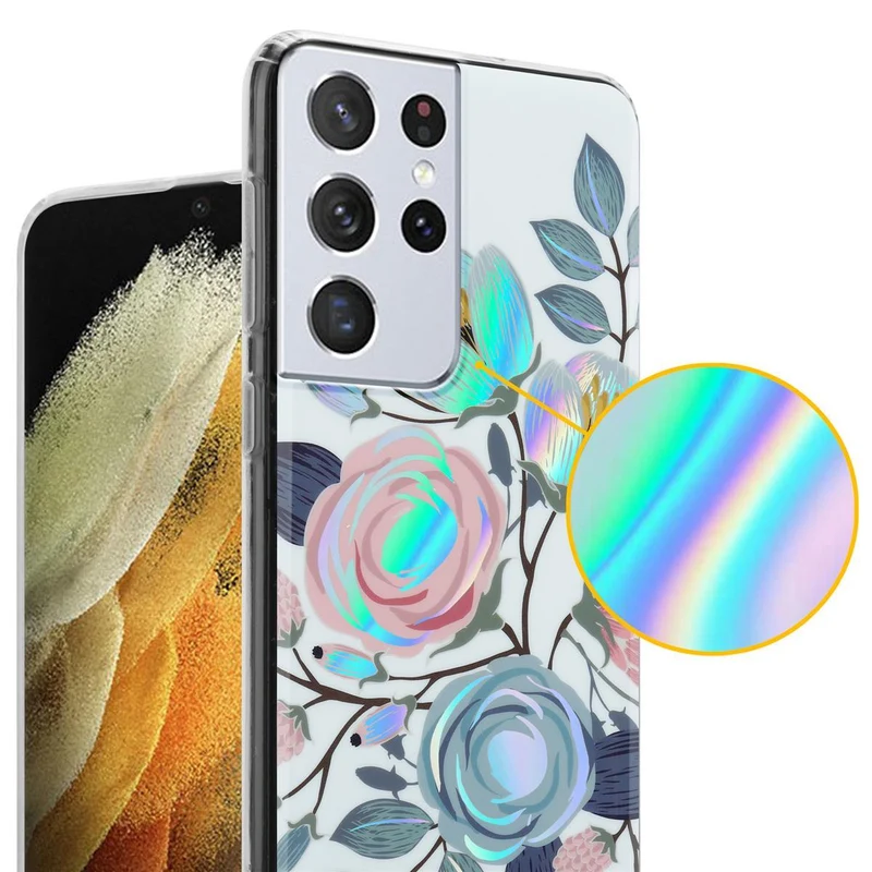 Cadorabo Hülle kompatibel mit Samsung Galaxy S21 ULTRA Schutzhülle aus TPU Silikon mit floralem Muster