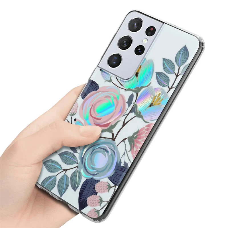 Cadorabo Hülle kompatibel mit Samsung Galaxy S21 ULTRA Schutzhülle aus TPU Silikon mit floralem Muster
