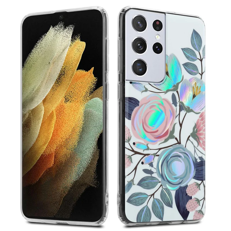 Cadorabo Hülle kompatibel mit Samsung Galaxy S21 ULTRA Schutzhülle aus TPU Silikon mit floralem Muster