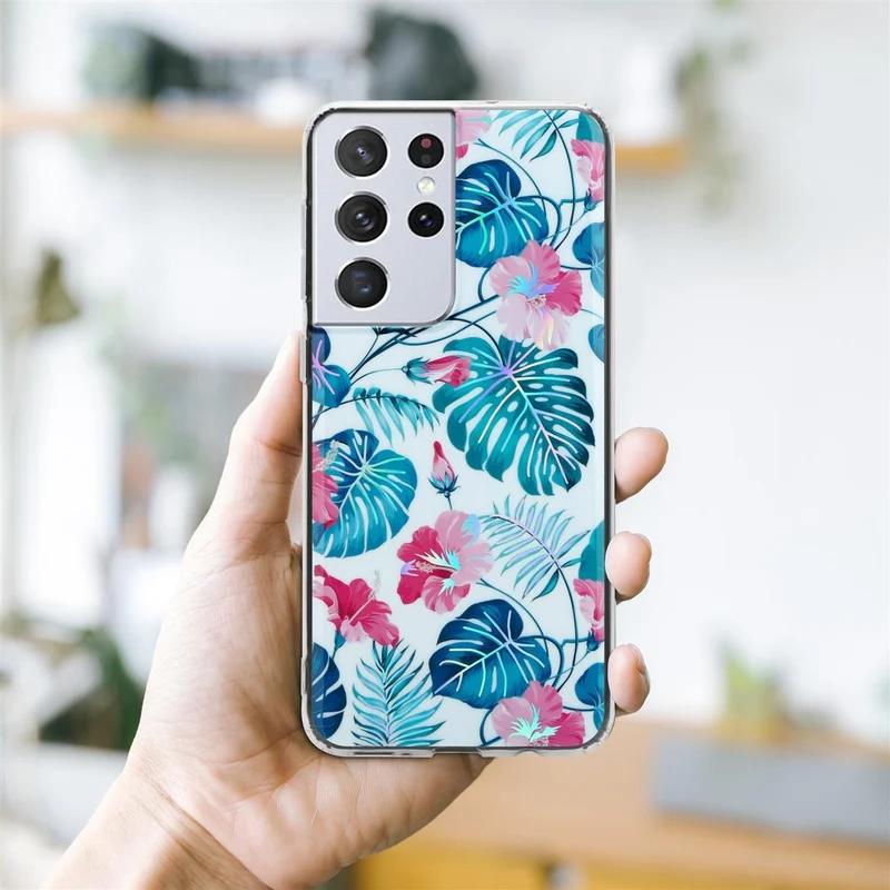 Cadorabo Hülle kompatibel mit Samsung Galaxy S21 ULTRA Schutzhülle aus TPU Silikon mit floralem Muster