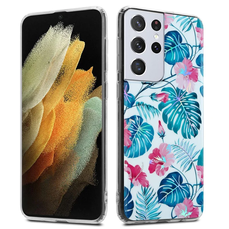 Cadorabo Hülle kompatibel mit Samsung Galaxy S21 ULTRA Schutzhülle aus TPU Silikon mit floralem Muster
