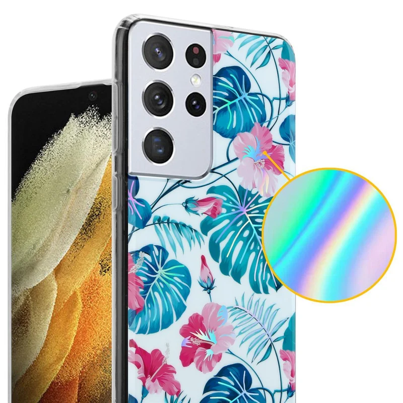 Cadorabo Hülle kompatibel mit Samsung Galaxy S21 ULTRA Schutzhülle aus TPU Silikon mit floralem Muster