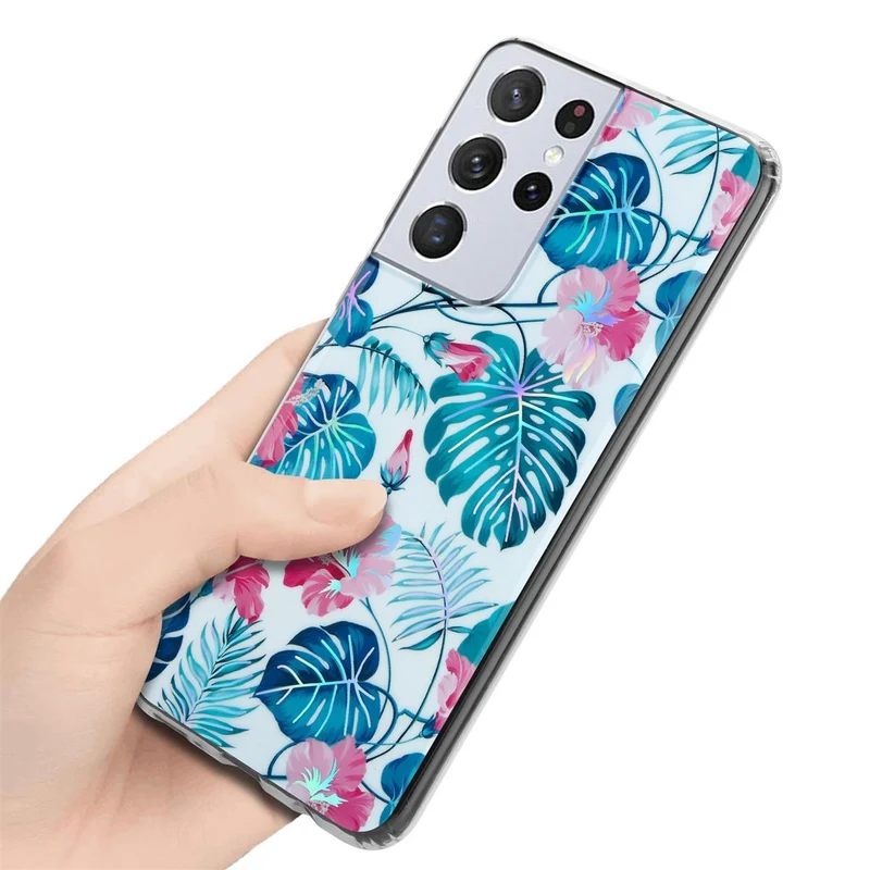 Cadorabo Hülle kompatibel mit Samsung Galaxy S21 ULTRA Schutzhülle aus TPU Silikon mit floralem Muster