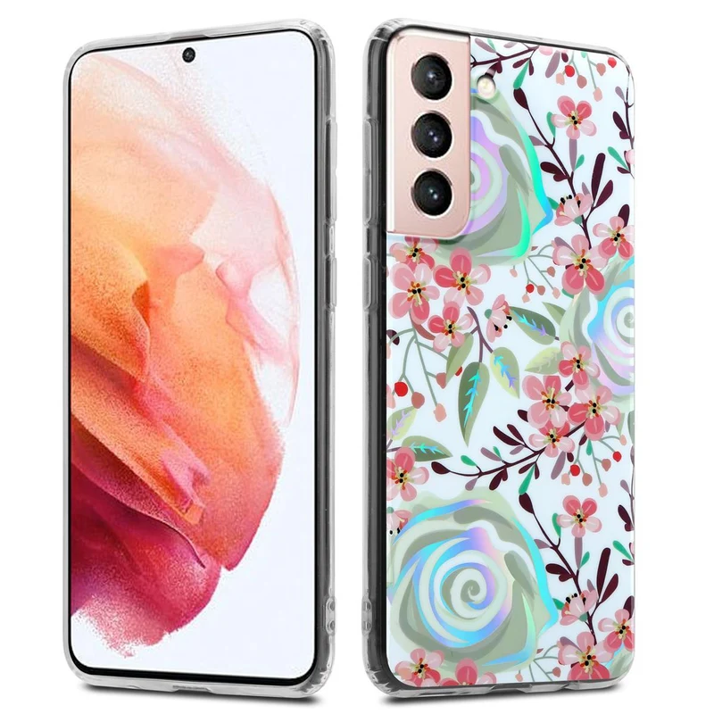 Cadorabo Hülle kompatibel mit Samsung Galaxy S21 5G Schutzhülle aus TPU Silikon mit floralem Muster