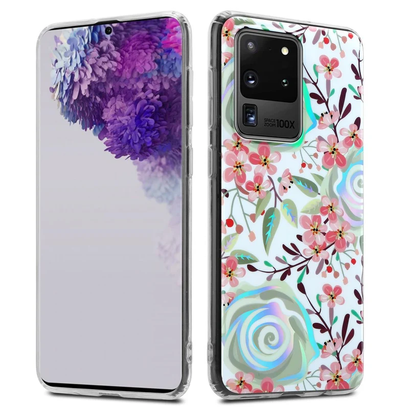 Cadorabo Hülle kompatibel mit Samsung Galaxy S20 ULTRA Schutzhülle aus TPU Silikon mit floralem Muster