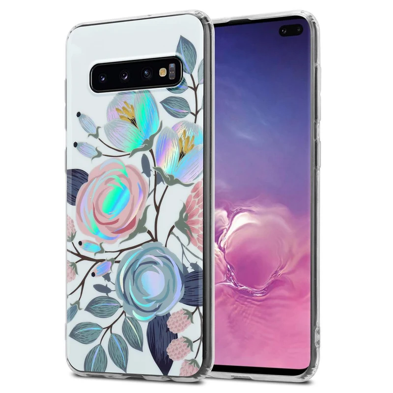 Cadorabo Hülle kompatibel mit Samsung Galaxy S10 PLUS Schutzhülle aus TPU Silikon mit floralem Muster