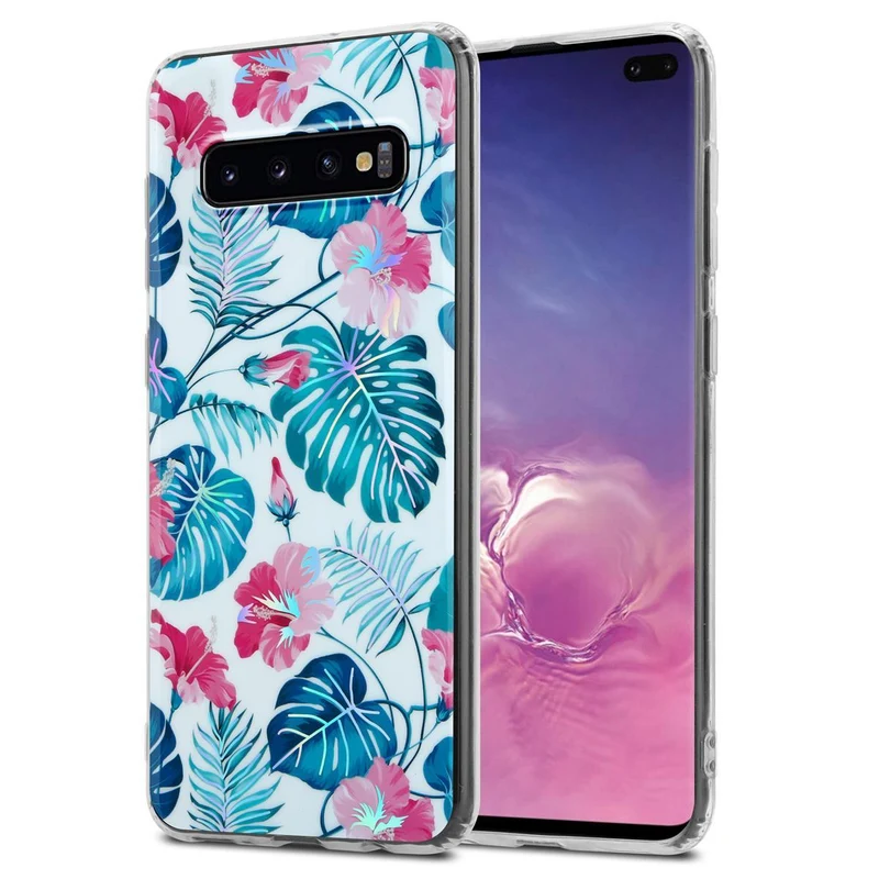 Cadorabo Hülle kompatibel mit Samsung Galaxy S10 PLUS Schutzhülle aus TPU Silikon mit floralem Muster