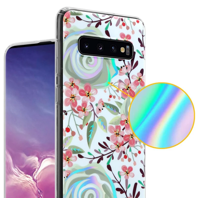 Cadorabo Hülle kompatibel mit Samsung Galaxy S10 PLUS Schutzhülle aus TPU Silikon mit floralem Muster