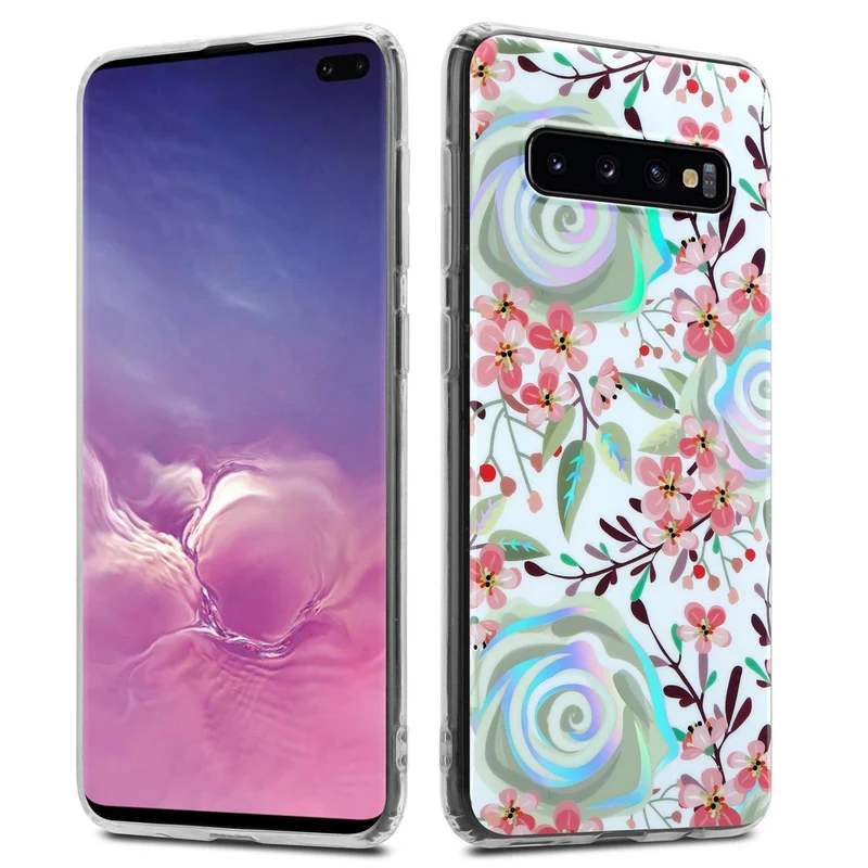 Cadorabo Hülle kompatibel mit Samsung Galaxy S10 PLUS Schutzhülle aus TPU Silikon mit floralem Muster
