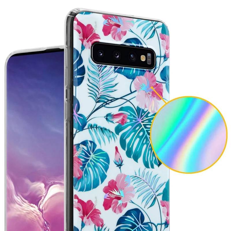 Cadorabo Hülle kompatibel mit Samsung Galaxy S10 PLUS Schutzhülle aus TPU Silikon mit floralem Muster