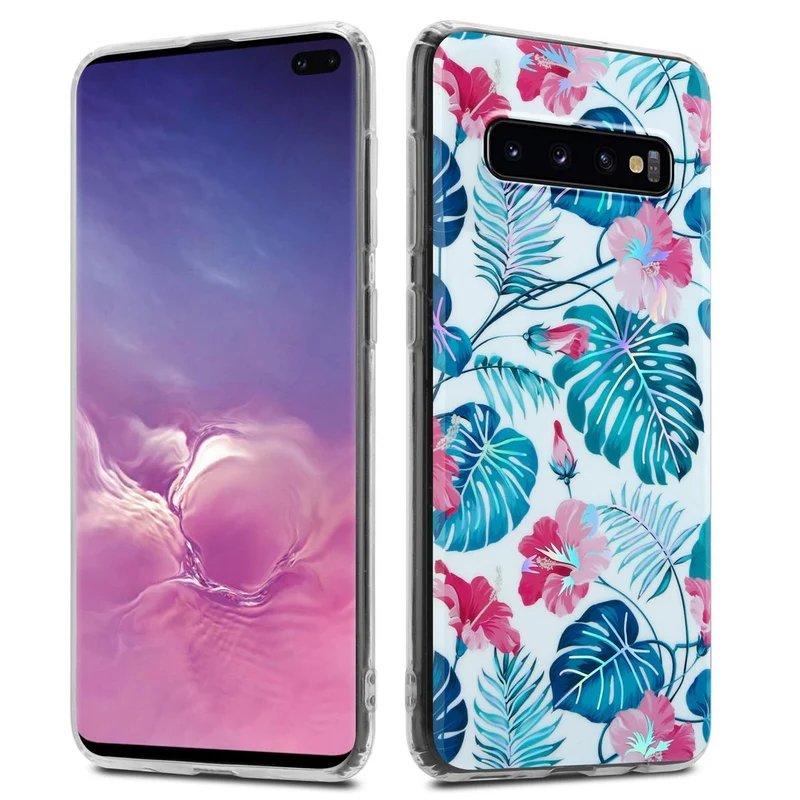 Cadorabo Hülle kompatibel mit Samsung Galaxy S10 PLUS Schutzhülle aus TPU Silikon mit floralem Muster