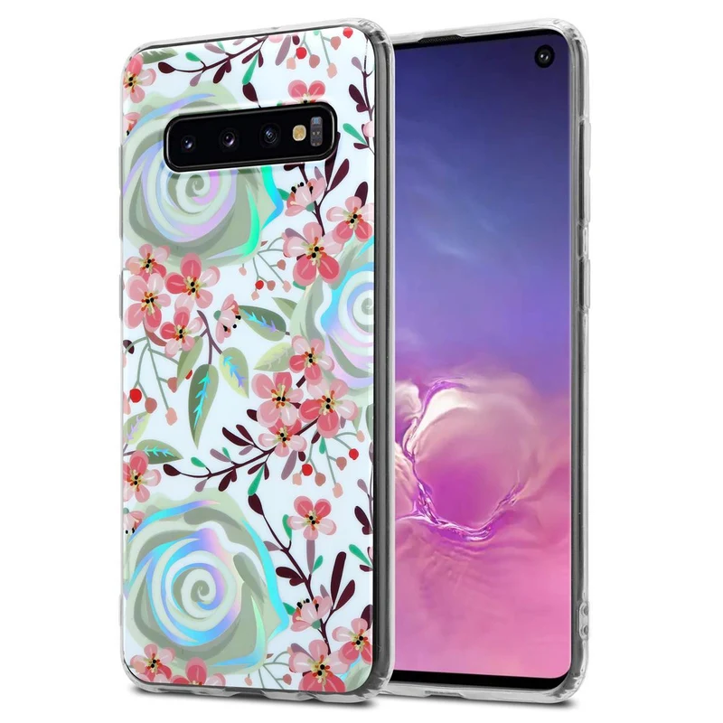 Cadorabo Hülle kompatibel mit Samsung Galaxy S10 4G Schutzhülle aus TPU Silikon mit floralem Muster