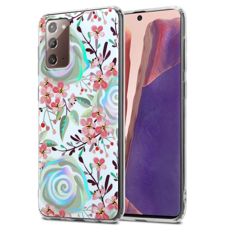 Cadorabo Hülle kompatibel mit Samsung Galaxy NOTE 20 Schutzhülle aus TPU Silikon mit floralem Muster