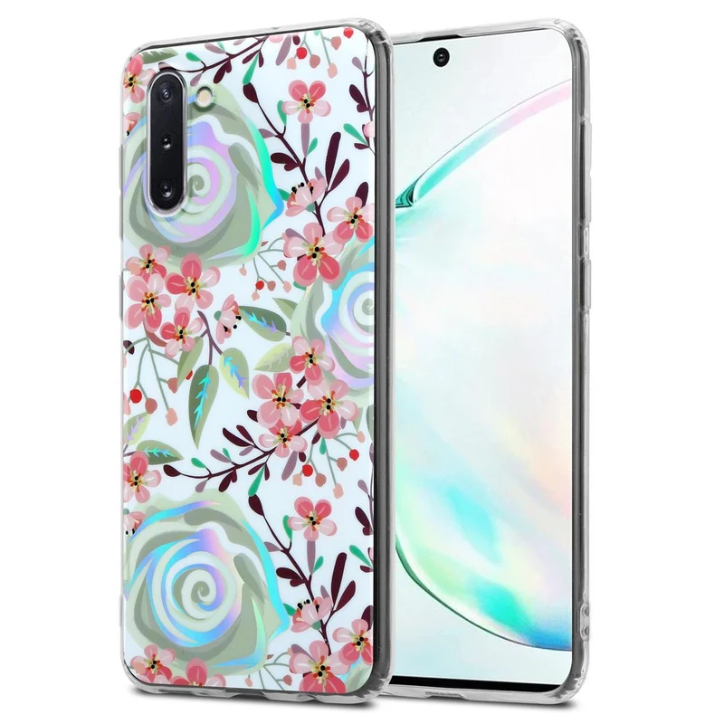 Cadorabo Hülle kompatibel mit Samsung Galaxy NOTE 10 Schutzhülle aus TPU Silikon mit floralem Muster