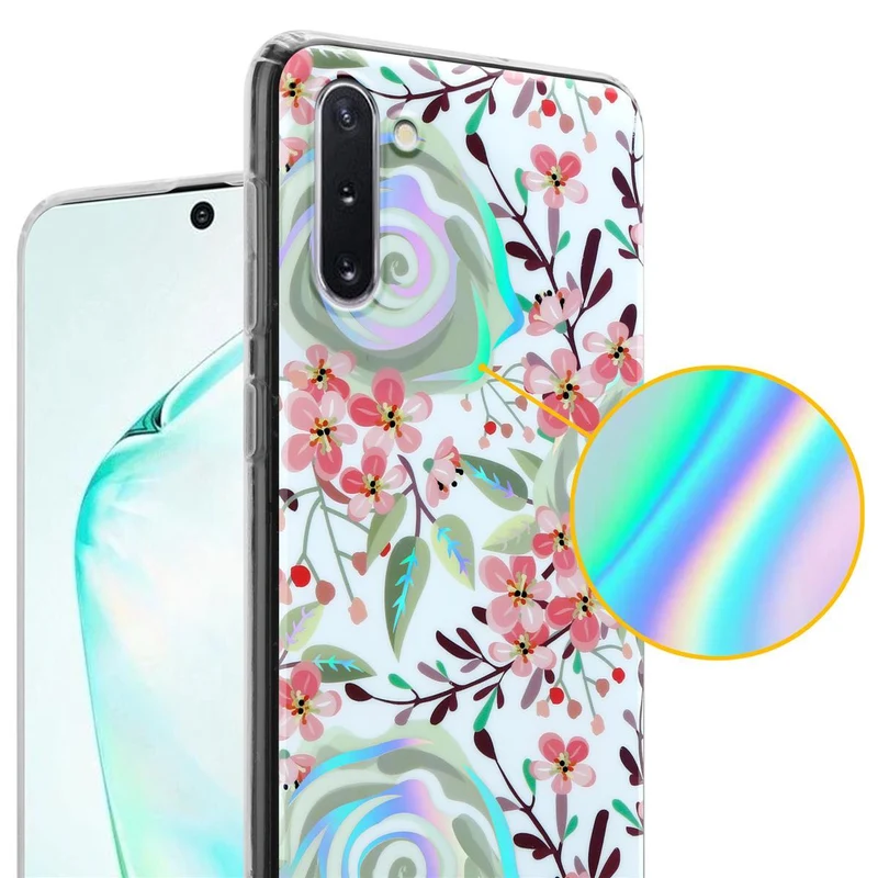 Cadorabo Hülle kompatibel mit Samsung Galaxy NOTE 10 Schutzhülle aus TPU Silikon mit floralem Muster