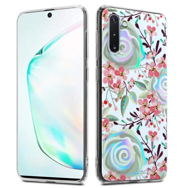 Cadorabo Hülle kompatibel mit Samsung Galaxy NOTE 10 Schutzhülle aus TPU Silikon mit floralem Muster