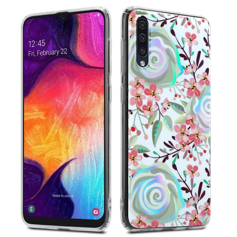 Cadorabo Hülle kompatibel mit Samsung Galaxy A50 4G / A50s / A30s Schutzhülle aus TPU Silikon mit floralem Muster