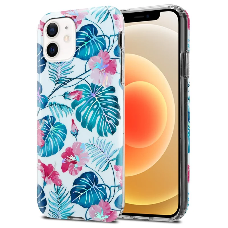 Cadorabo Hülle kompatibel mit Apple iPhone 12 / 12 PRO Schutzhülle aus TPU Silikon mit floralem Muster