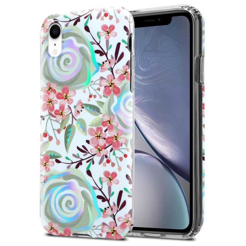 Cadorabo Hülle kompatibel mit Apple iPhone XR Schutzhülle aus TPU Silikon mit floralem Muster