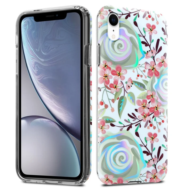 Cadorabo Hülle kompatibel mit Apple iPhone XR Schutzhülle aus TPU Silikon mit floralem Muster